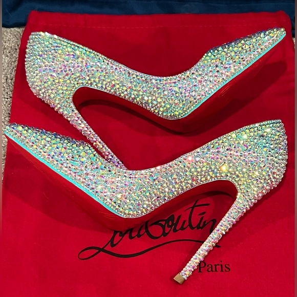 Christian Louboutin Tiffany Blue Swarovski Crystal Strass Heels So Kate 100mm 39 - Picture 9 of 9